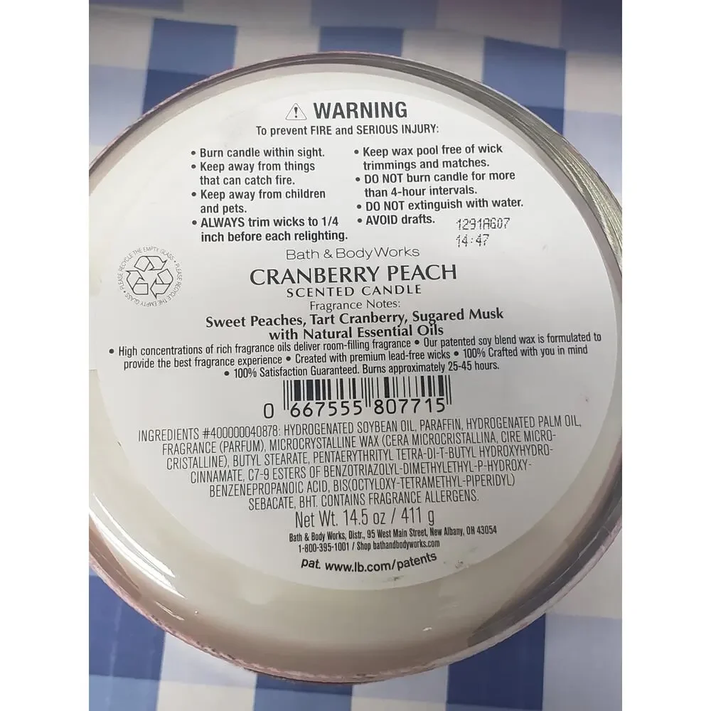 BBW Cranberry Peach Large 3 Wick Candle Home Fragrance Decor